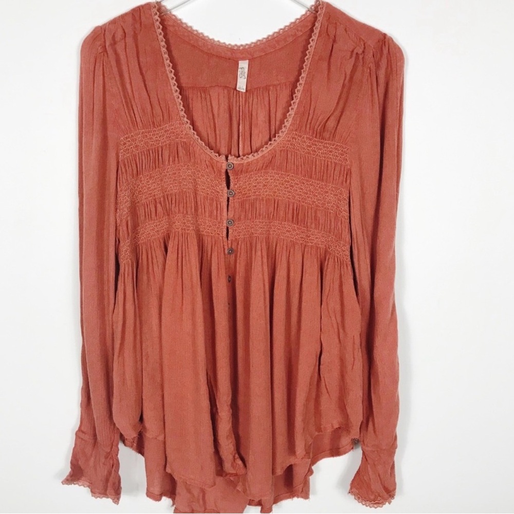 Free People Blue Bird Smocked
Peasant Boho Raw Hem - Picture 2 of 2
